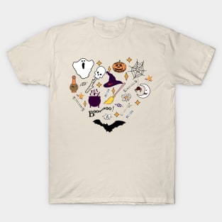 Halloween Doodles Heart Shape T-Shirt